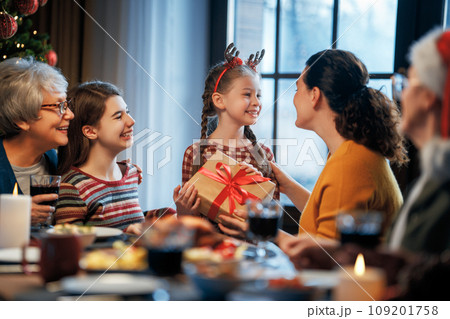 family celebrating Christmas 109201758