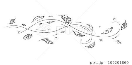 Wind air motion and doodle leaf isolated vector sketchy swirl. Whimsical hand drawn leaves pirouette in the breeze, dance in the gentle caress of playful air motion. Serene symphony of nature artistry Wind air motion and doodle leaf isolated vector sketchy swirl. Whimsical hand drawn leaves pirouette in the breeze, dance in the gentle caress of playful air motion. Serene symphony of nature artistry 109201860