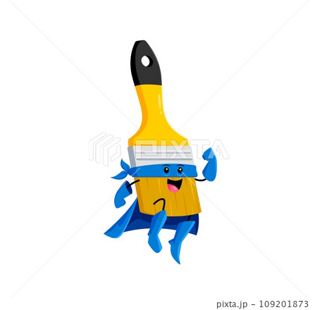 Cartoon paint brush superhero character. Isolated vector comic paintbrush defender tool personage with artistic superpowers, sweeps away dullness and brings creativity and imagination to life Cartoon paint brush superhero character. Isolated vector comic paintbrush defender tool personage with artistic superpowers, sweeps away dullness and brings creativity and imagination to life 109201873