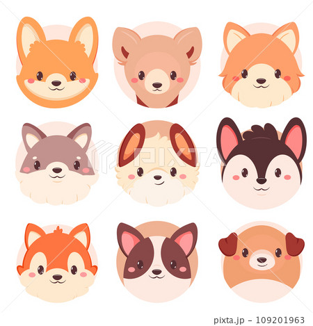 Set of kawaii member icon. Round stickers with cute cartoon dogs. Baby collection of avatar with puppy. Vector illustration EPS8 Set of kawaii member icon. Round stickers with cute cartoon dogs. Baby collection of avatar with puppy. Vector illustration EPS8 109201963