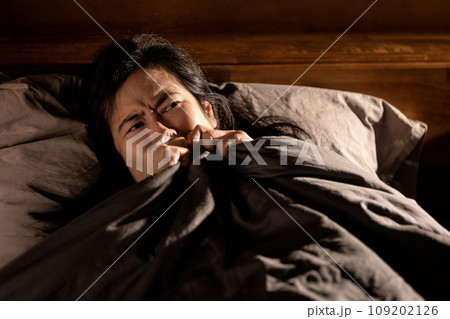 Female patient suffering from visual hallucination,auditory hallucination,hearing whisper and scream in her ear,shake in fear,symptoms of phobia,paranoid schizophrenia,psychotic disorder,mental health 109202126