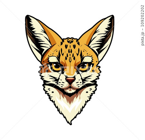 Generative ai serval cat animal mascot. Ai generated character. Isolated graceful and majestic wildcat emblem, embodies wild beauty, symbolizing agility, elegance, and untamed spirit for club or team 109202202