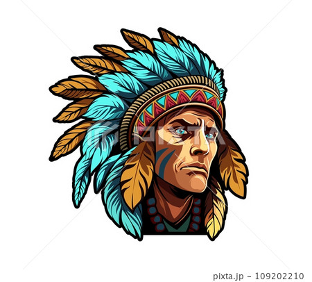 Generative ai indian brave mascot. Ai generated character, symbol of courage, strength, and tradition. Warrior, dressed in traditional attire, represents spirit of native american cultures and honor 109202210