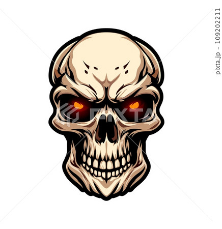 Generative ai danger skull mascot. Ai generated character. Dark, intimidating symbol of death, gothic, punk culture or daring. Fierce emblem of risk embodies danger and adrenaline in its rawest form 109202211