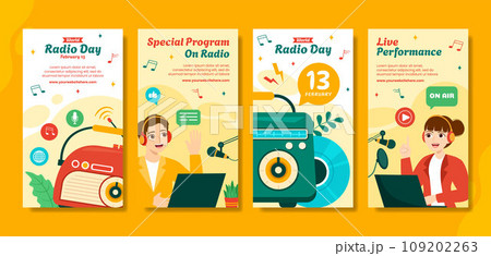 Radio Day Social Media Stories Flat Cartoon Hand Drawn Templates Background Illustration 109202263