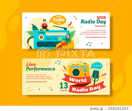 Radio Day Horizontal Banner Flat Cartoon Hand Drawn Templates Background Illustration Radio Day Horizontal Banner Flat Cartoon Hand Drawn Templates Background Illustration 109202265