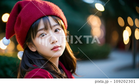 クリスマスサンタのコスプレをする女性 クリスマスサンタのコスプレをする女性 109202301