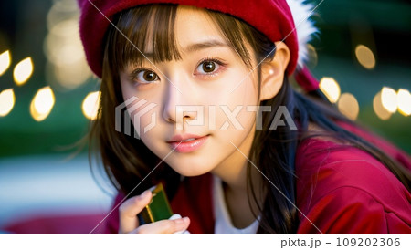 クリスマスサンタのコスプレをする女性 109202306