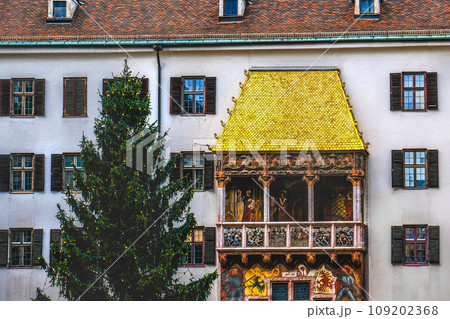Golden Roof or Goldenes Dachl Innsbruck during christmas markets in city old town or Altstadt - 109202368