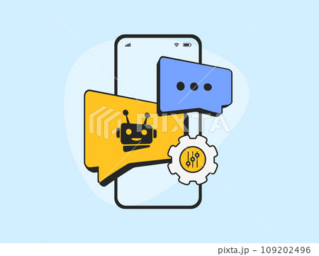 Custom Bots - AI chatbots customized for support, sales, marketing and business. Custom Machine Learning Model, Big Data AI Chat Bots. Vector isolated illustration on white background with icons 109202496