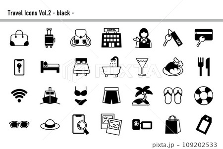 旅行アイコンセットB　02　黒 109202533