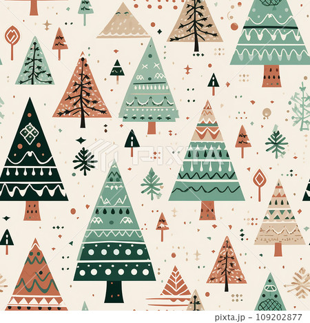 Boho Christmas tree pattern festive holiday decoration.Created with Generative AI technology. 109202877