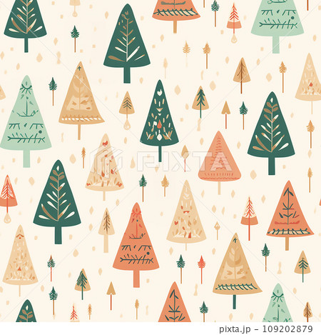 Boho Christmas tree pattern festive holiday decoration.Created with Generative AI technology. 109202879