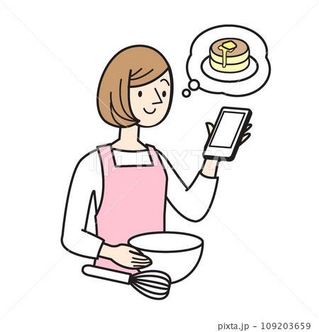 シンプルな人物イラスト クッキングを楽しむ女性 シンプルな人物イラスト クッキングを楽しむ女性 109203659