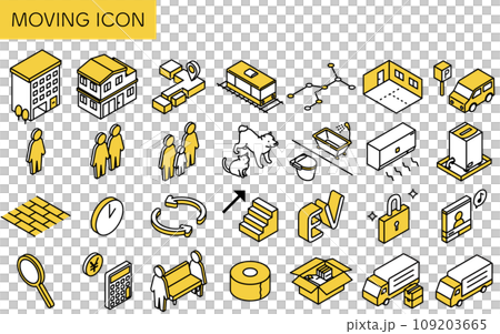 賃貸物件の部屋探し:引越しのアイコンセット(アイソメトリック) 賃貸物件の部屋探し:引越しのアイコンセット(アイソメトリック) 109203665
