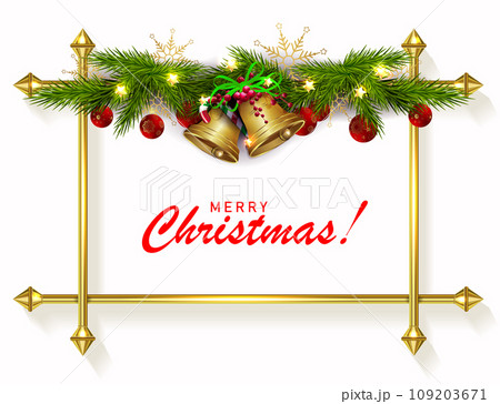 Christmas design component, Christmas tree garland isolated from golden frame 109203671