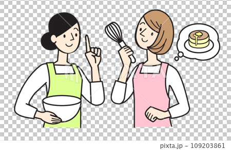 Simple character illustration of a woman enjoying cooking Simple character illustration of a woman enjoying cooking 109203861