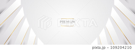 Luxury White and Gold Background with Golden Lines and Paper Cut Style. Premium Gray and Gold Background for Award, Nomination, Ceremony, Formal Invitation or Certificate Design 109204210