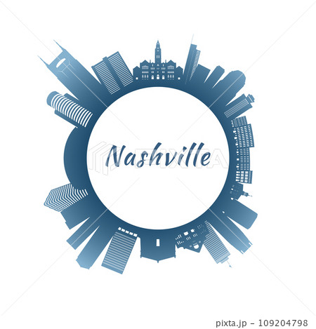 Nashville skyline with colorful buildings.  109204798