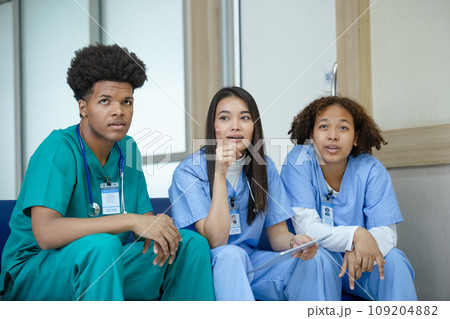 Group of medical student sitting front classroom Group of medical student sitting front classroom 109204882