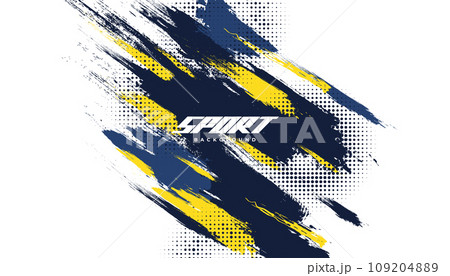 Blue and Yellow Brush Background with Halftone Effect Isolated on White Background. Sport Background with Grunge Style. Scratch and Texture Elements For Design 109204889