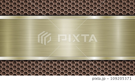 Metal background with holes and a polished plate 109205371