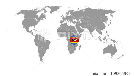 Pin map with Eswatini flag on world map. Vector illustration. 109205908