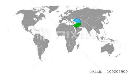 Pin map with Djibouti flag on world map. Vector illustration. 109205909