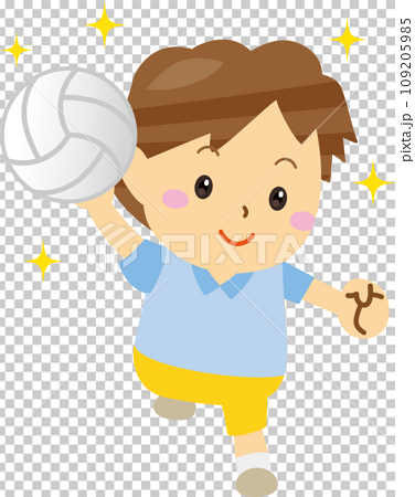 笑顔でバレーボールをする元気な人のイラスト 109205985