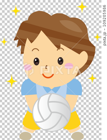 バレーボールを受ける笑顔の子どものイラスト 109205986