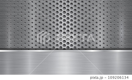 Metal background with holes and a polished plate 109206134