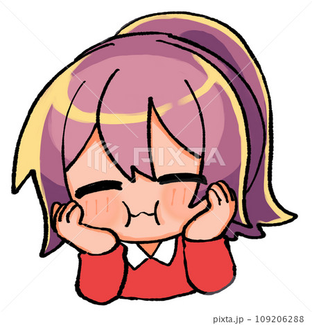 おいしいものを頬張るポニーテールのミニキャラ 109206288