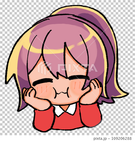 おいしいものを頬張るポニーテールのミニキャラ 109206288