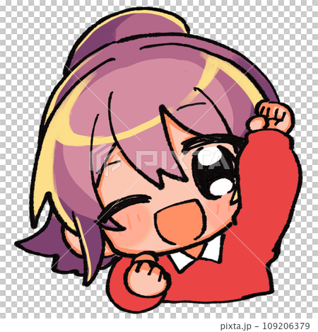 ガッツポーズするポニーテールのミニキャラ 109206379