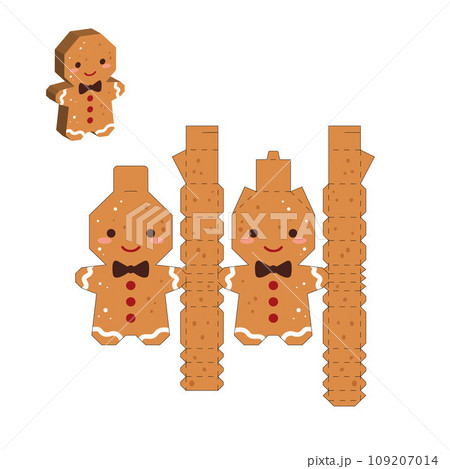 Simple packaging favor box gingerbread man design for sweets, candies, small presents. Party package template. Print, cut out, fold, glue. Vector stock illustration 109207014