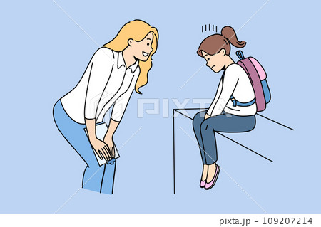 Woman teacher supports and motivates sad child who has problems with socialization Woman teacher supports and motivates sad child who has problems with socialization 109207214