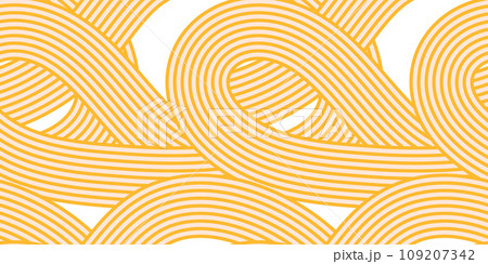 Noodle ramen asian seamless pattern. Repeated background with bold yellow waves lines. Italian pasta texture Noodle ramen asian seamless pattern. Repeated background with bold yellow waves lines. Italian pasta texture 109207342