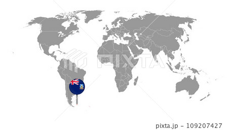 Pin map with Falkland Islands flag on world map. Vector illustration. 109207427