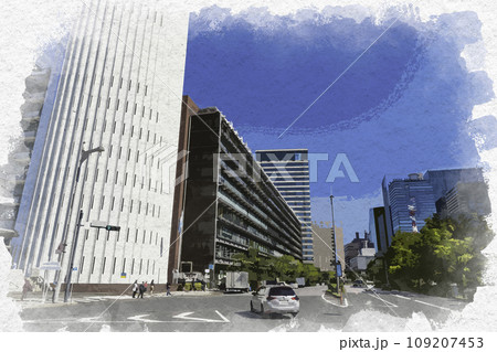 水彩画風　東京竹橋　パレスサイドビル　東京都千代田区 109207453