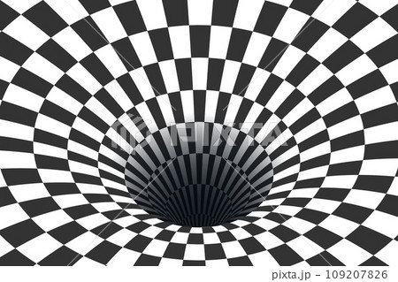 Surreal Checkered Tunnel Optical Illusion. Nostalgic Background in Trendy Style. Vector Illustration. 109207826