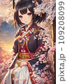 桜の木の下で着物を着た可愛い少女 109208099
