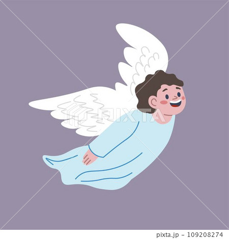 Cheerful angel boy or cherubic cupid flying in sky Cheerful angel boy or cherubic cupid flying in sky 109208274