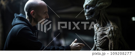 An Unexpected Encounter: Human and Alien Greet Each Other with a Handshake 109208277