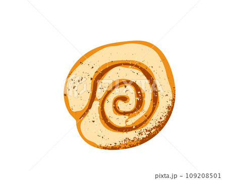 Cinnamon rolls or cinnabon vector illustration. Homemade sweet traditional dessert bun with white cream sauce isolated on white background. Top view 109208501