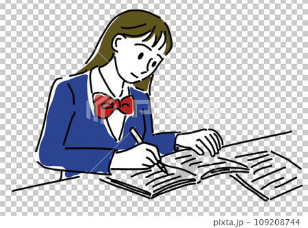 一個準備入學考試的女學生的簡單線條畫 一個準備入學考試的女學生的簡單線條畫 109208744