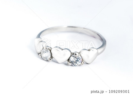 Silver diamond ring isolated on white background. Silver jewelry fashion ring Silver diamond ring isolated on white background. Silver jewelry fashion ring 109209301