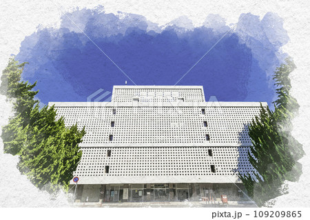 水彩画風 東京北の丸公園 科学技術館 東京都千代田区 水彩画風 東京北の丸公園 科学技術館 東京都千代田区 109209865