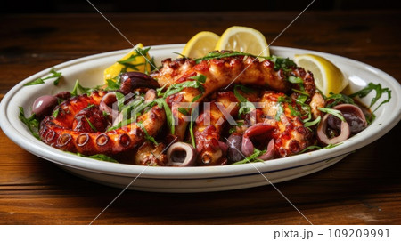 Warm grilled octopus salad 109209991