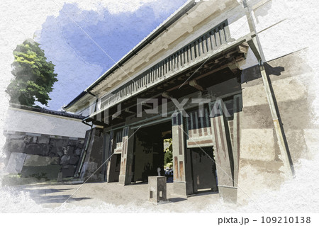 水彩画風 東京北の丸公園 江戸城 大手門 東京都千代田区 水彩画風 東京北の丸公園 江戸城 大手門 東京都千代田区 109210138