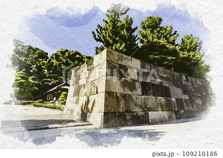 水彩画風　東京北の丸公園　江戸城　中之門跡　東京都千代田区 109210186